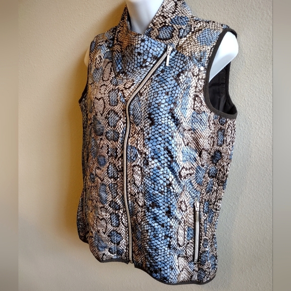 GG blue Women's beige blue Snake print Vest with asymmetrical zipper size M - Picture 2 of 7